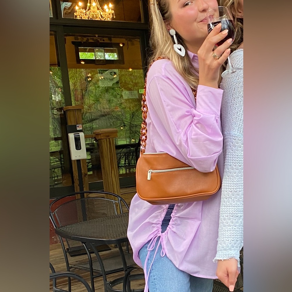 Purple Button Down Oversized Tie Shirt